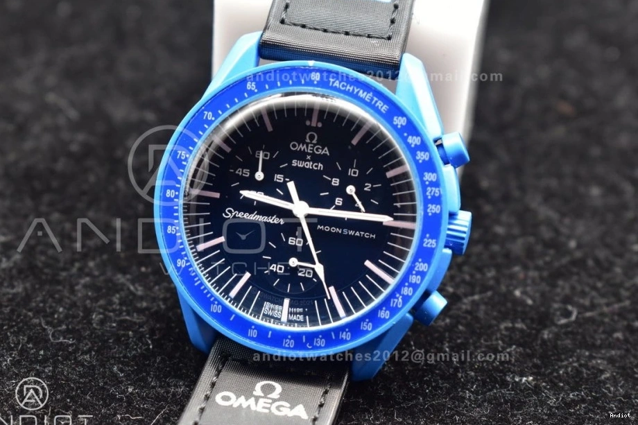 to x Moonwatch Nylon Neptune Strap Swatch Omega on Mission Quartz Bioceramic 0412